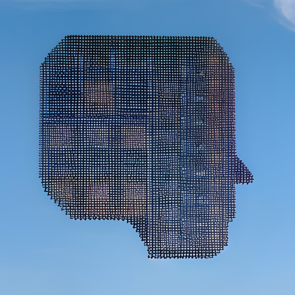 AI generated image of a profile face on a blue background